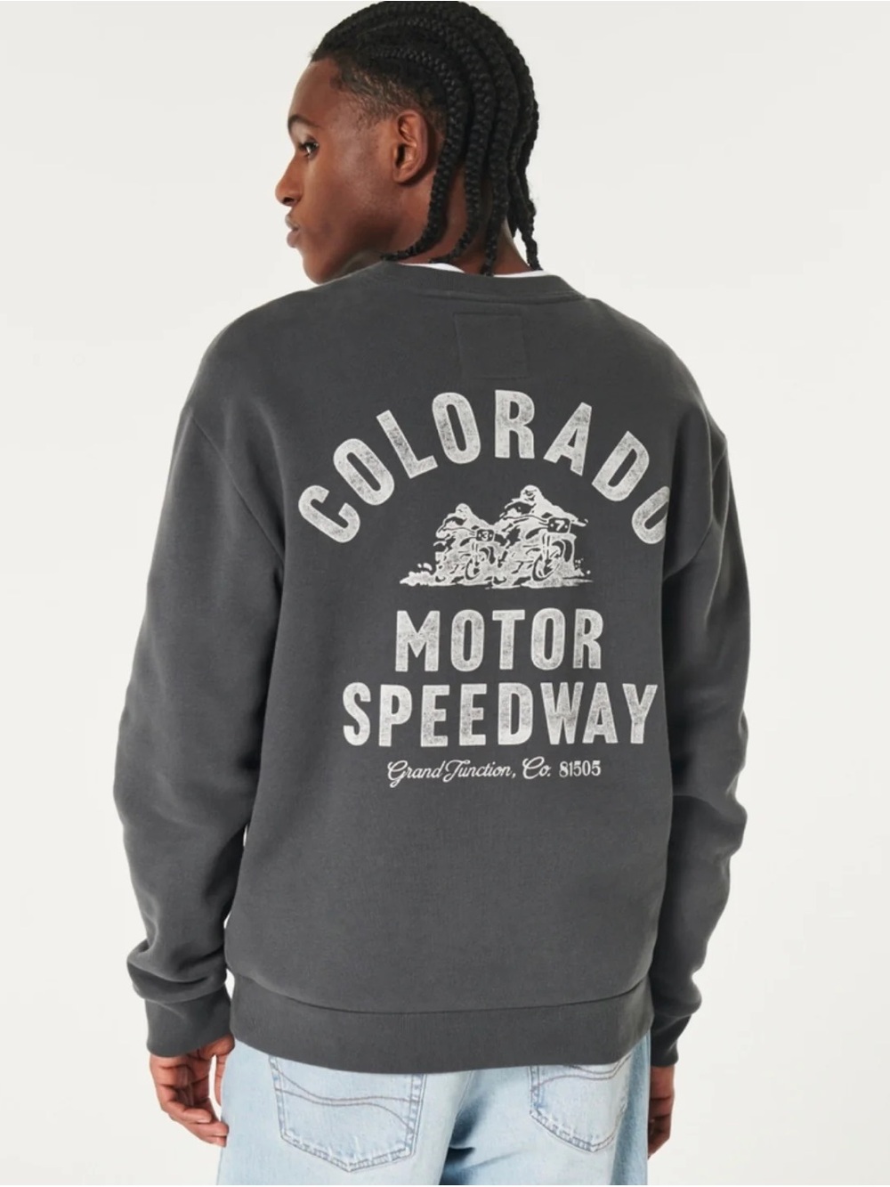 Hollister Charcoal Crewneck Sweatshirt with White Colorado Motor Speedway Print